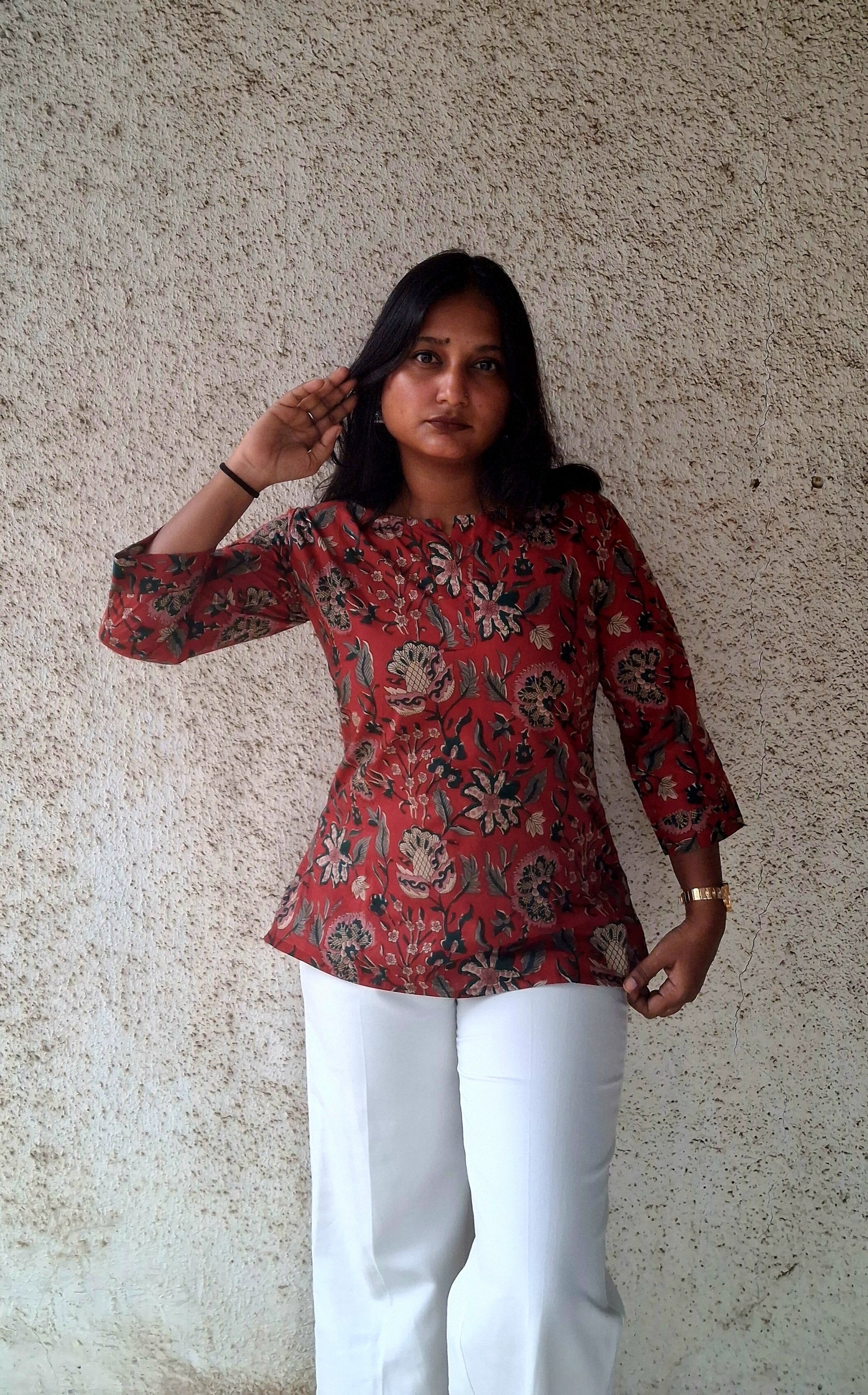 Earthy Red Floral Kurti