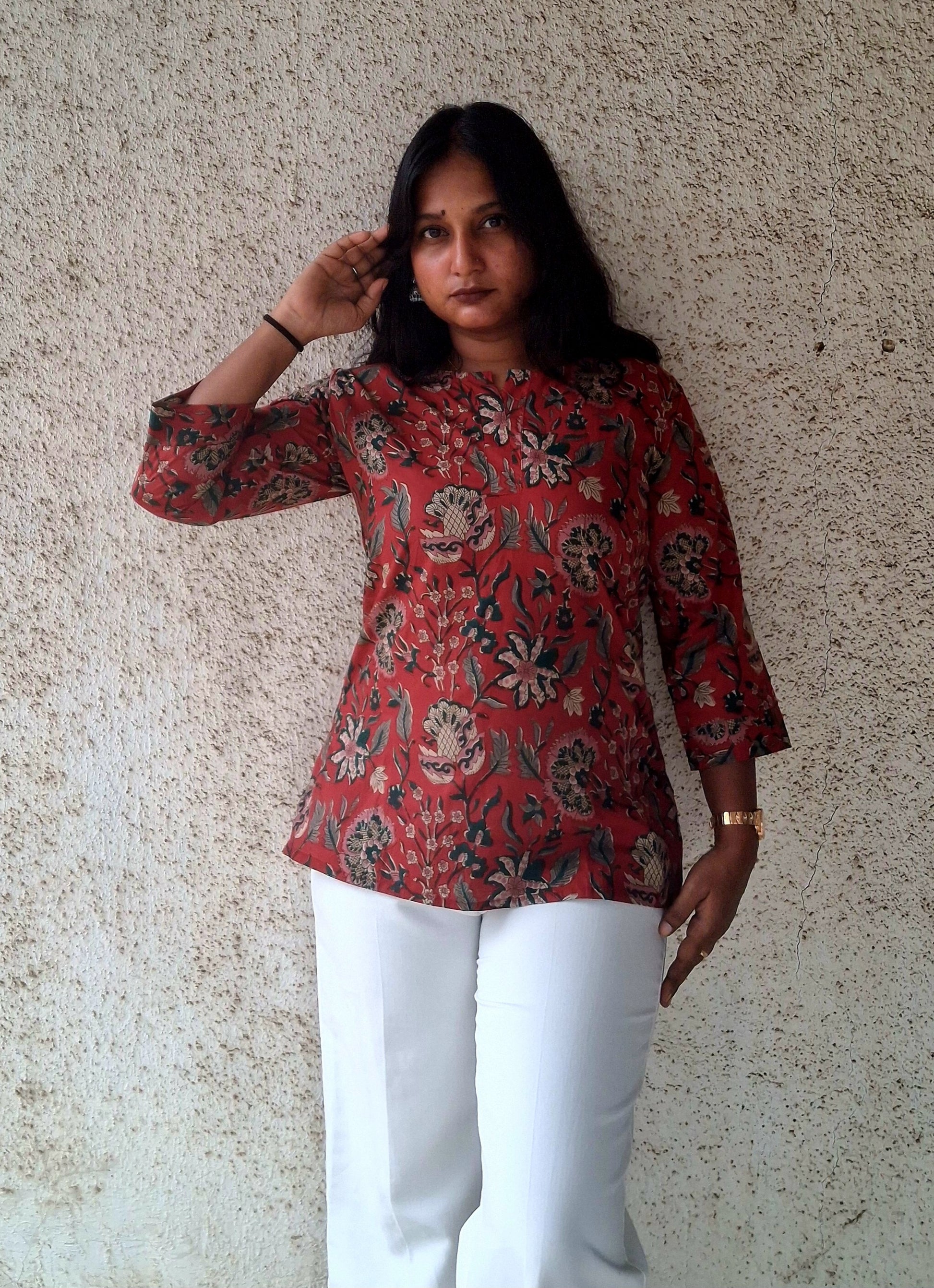Earthy Red Floral Kurti